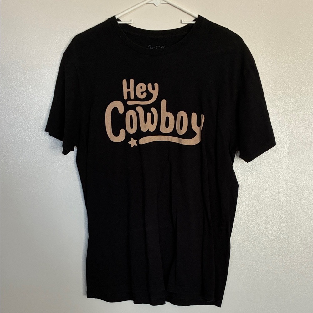 Black Graphic Tee with 'Hey Cowboy' Design